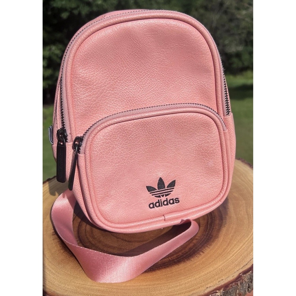 Adidas Originals Mini Backpack Salmon Pink Faux Leather Trefoil Small Bag